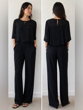 Esprit Black Layered Jumpsuit Romper – Sheer Overlay Minimal Chic